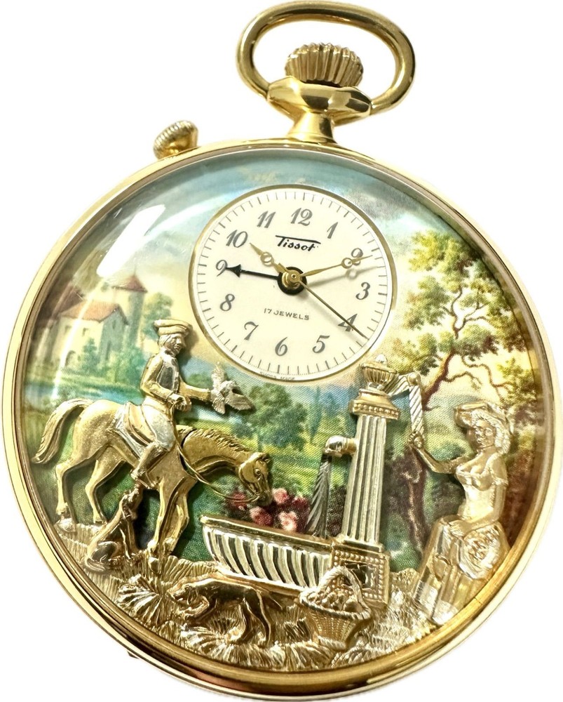 TISSOT Reuge Mechanical Music Box Pocket Watch Antique Accessories with Box Key