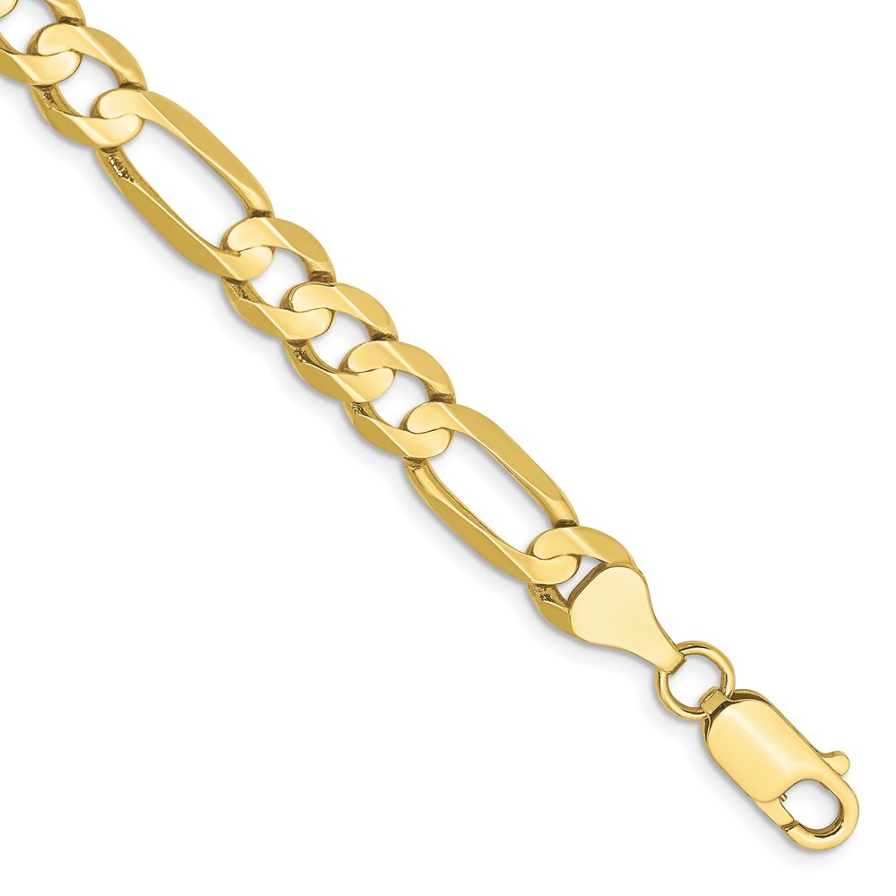 10k Yellow Gold 6.75mm Concave Open Figaro Chain Bracelet 8