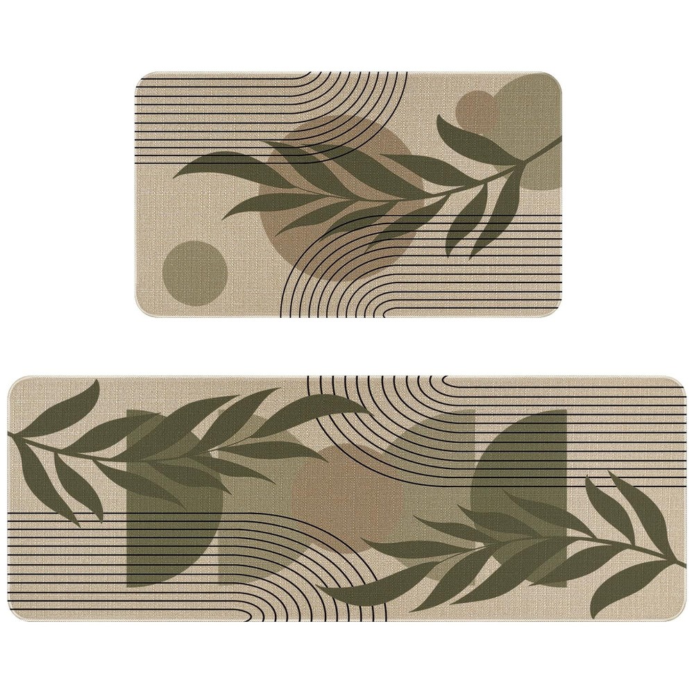 Mid Century Modern Green Kitchen Rugs Set of 2 Boho Farmhouse Style Mats