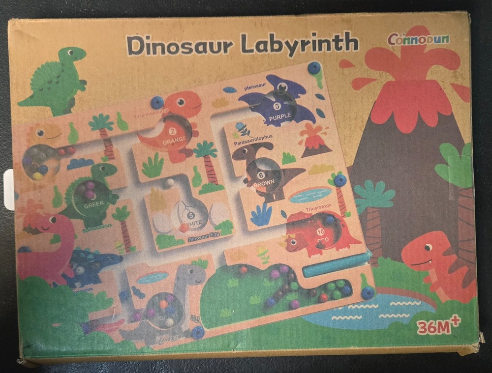 Montessori Wooden Dinosaur Maze for Color & Number Sorting – Ages 3+