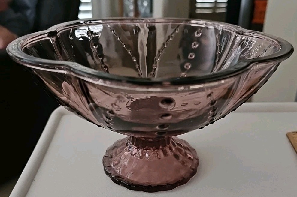 Vintage Purple Amethyst Pedestal Bowl Elegant Dot Candy Dish EUC