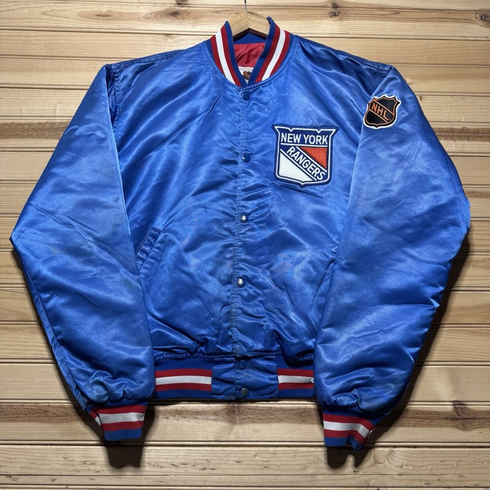Vintage 80s New York Rangers Starter Satin Bomber Jacket USA Made XL