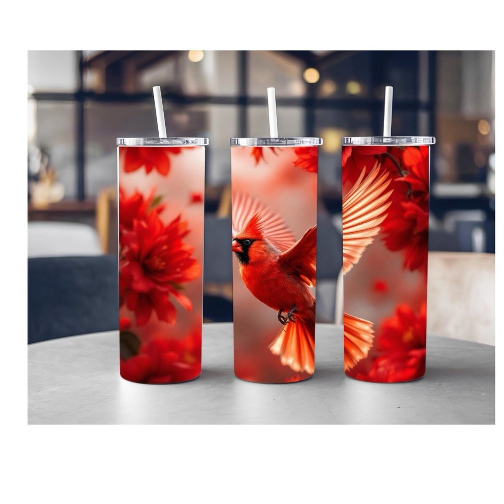 Colorful Cardinal Cardinals Floral Flowers  20oz Tumblr Insulated Travel