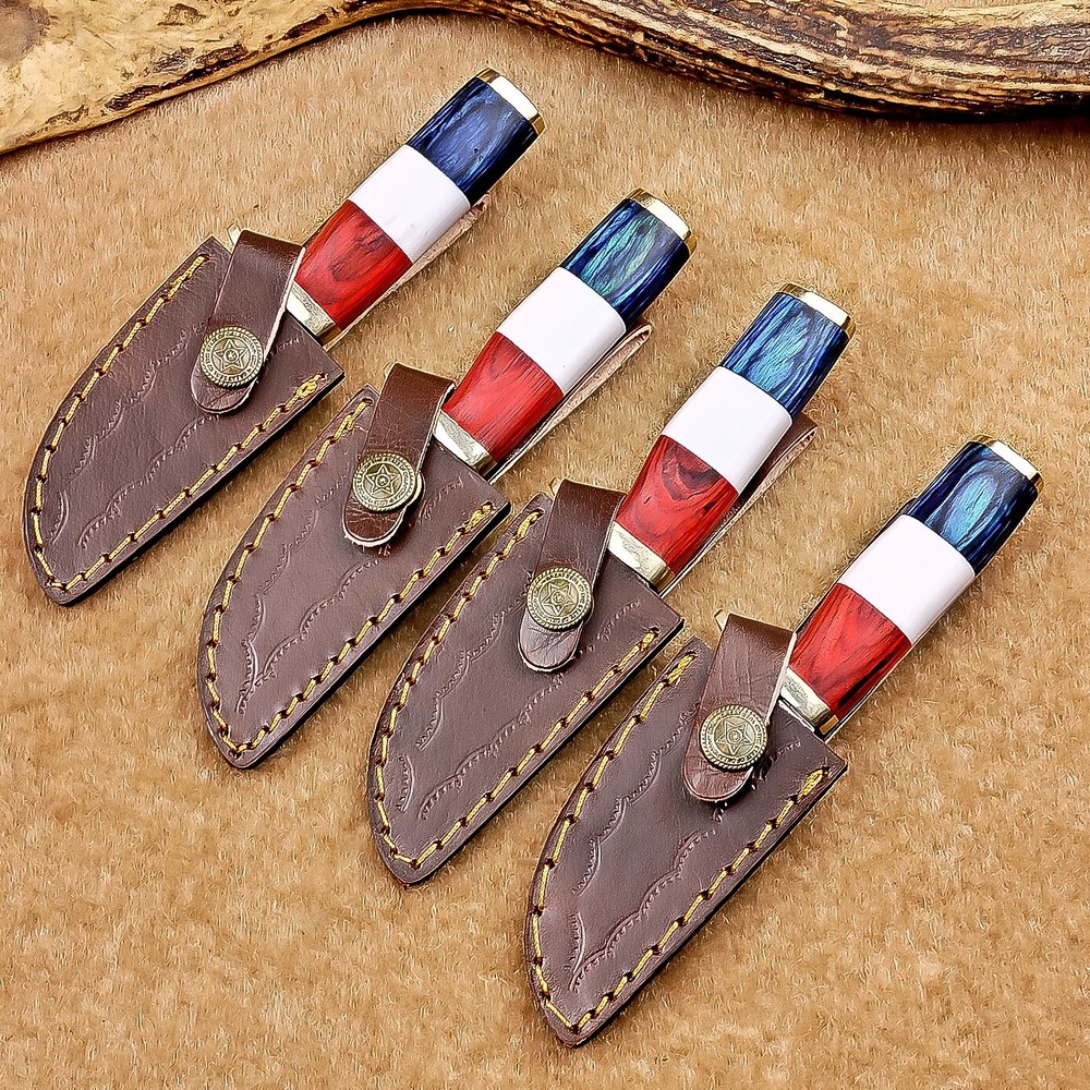 4 Pcs Damascus Blade Skinner Knives Set | 6