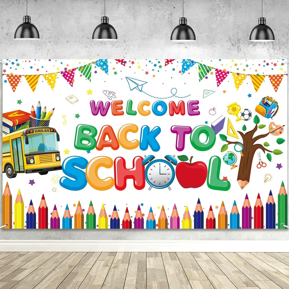 Welcome Back to School Banner, Back School Backdrop,First Day of School Decor-image