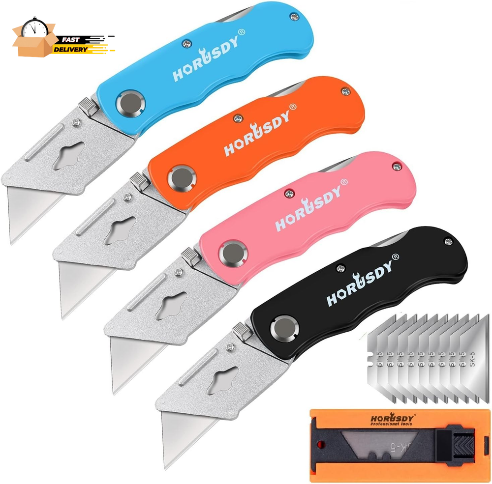 4-Pack Folding Utility Knife, Box Cutter for Cardboard, Boxes and Carto