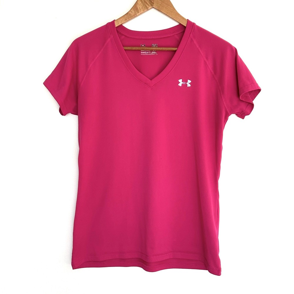 Under Armour Shirt Women's Medium Pink Short Sleeve HeatGear Athletic Workout