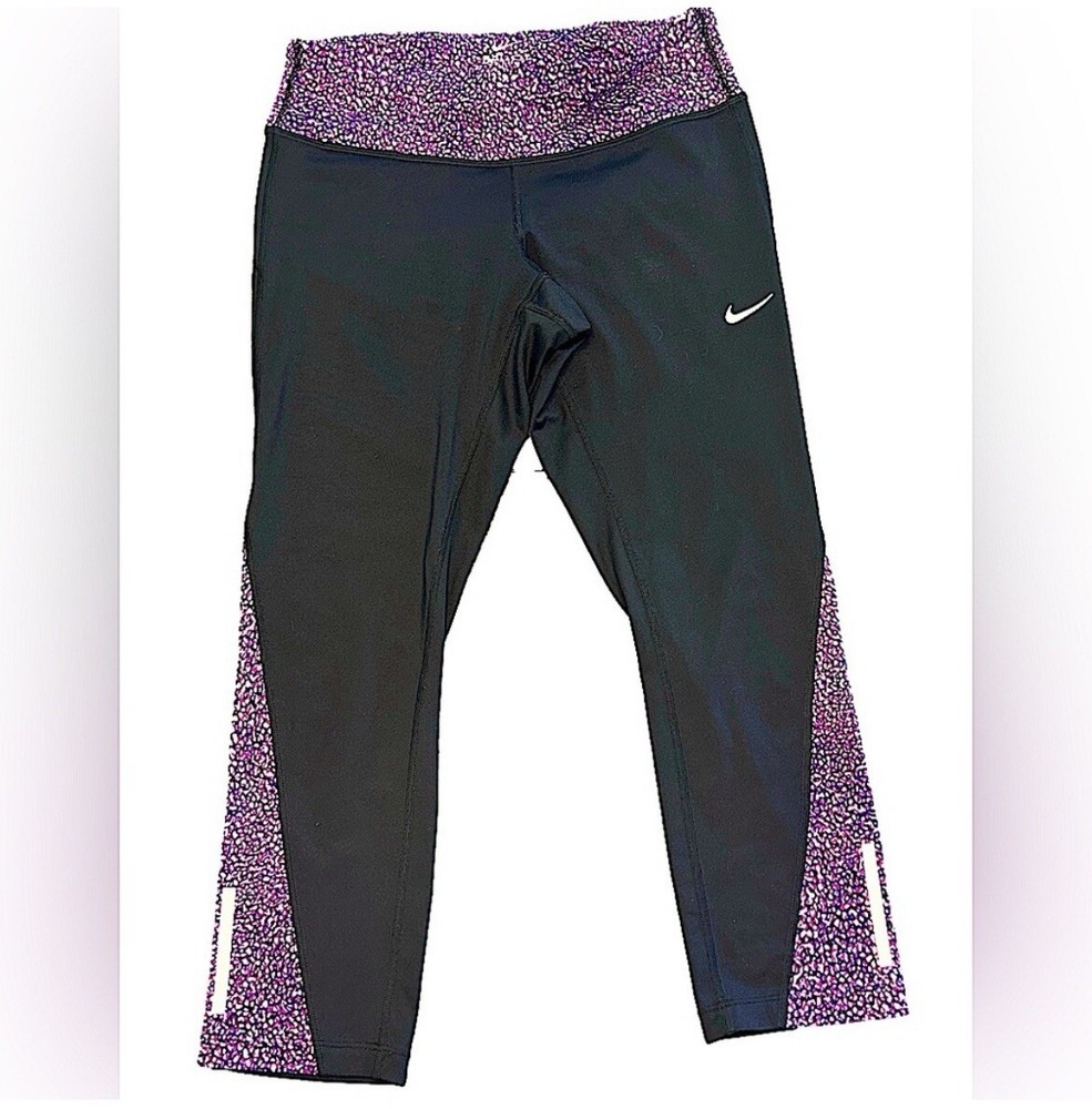 Nike Dri-fit racer 2.0 running capri black and purple, reflectors size small