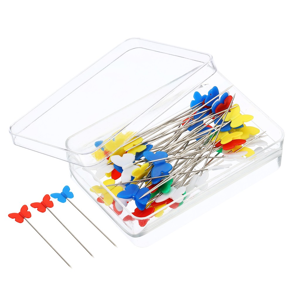 50 Count Multicolor Flat Butterfly Head Quilting Pins 2 Inch for Sewing & Crafts  