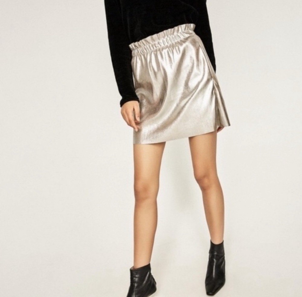 Zara Silver Gold Metallic Shiny Sparkly  Skirt Sz Small