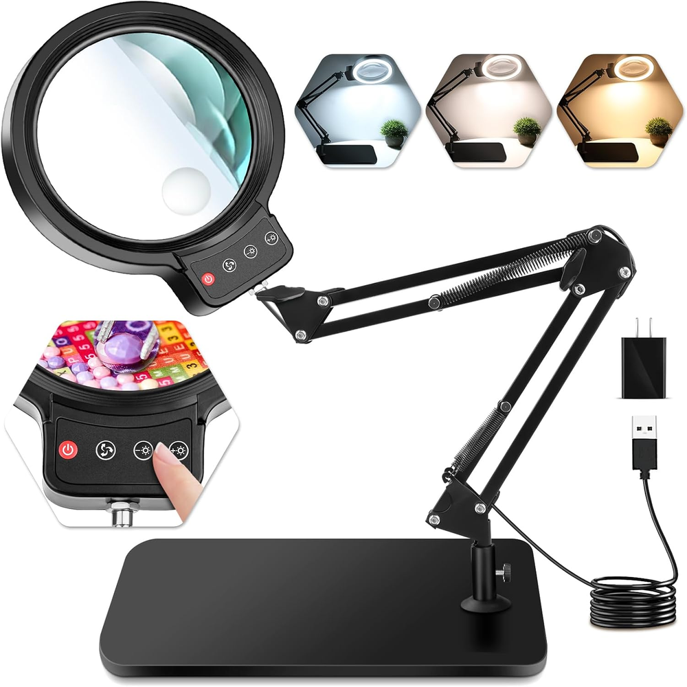 10X 30X Large LED Magnifying Glass with Stand – 5 Inch Lighted Magnifier, 7 Bright Bulbs  
