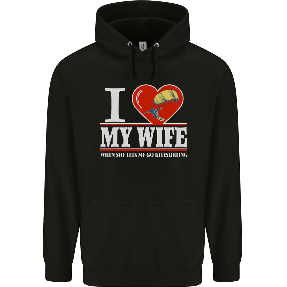 I Heart My Wife Kitesurfing Kitesurfer Mens 80% Cotton Hoodie