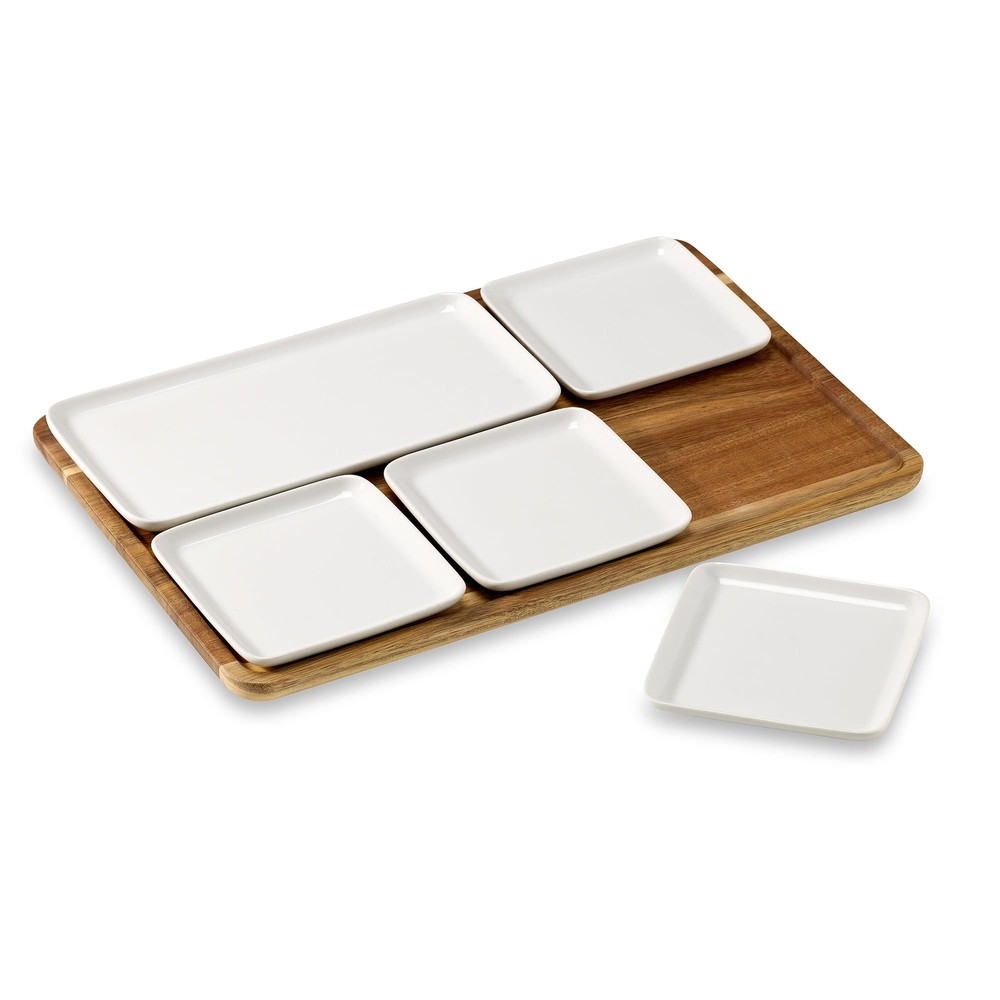 Better Homes & Gardens 6 Piece White Porcelain Grazing Board With Acacia Wood