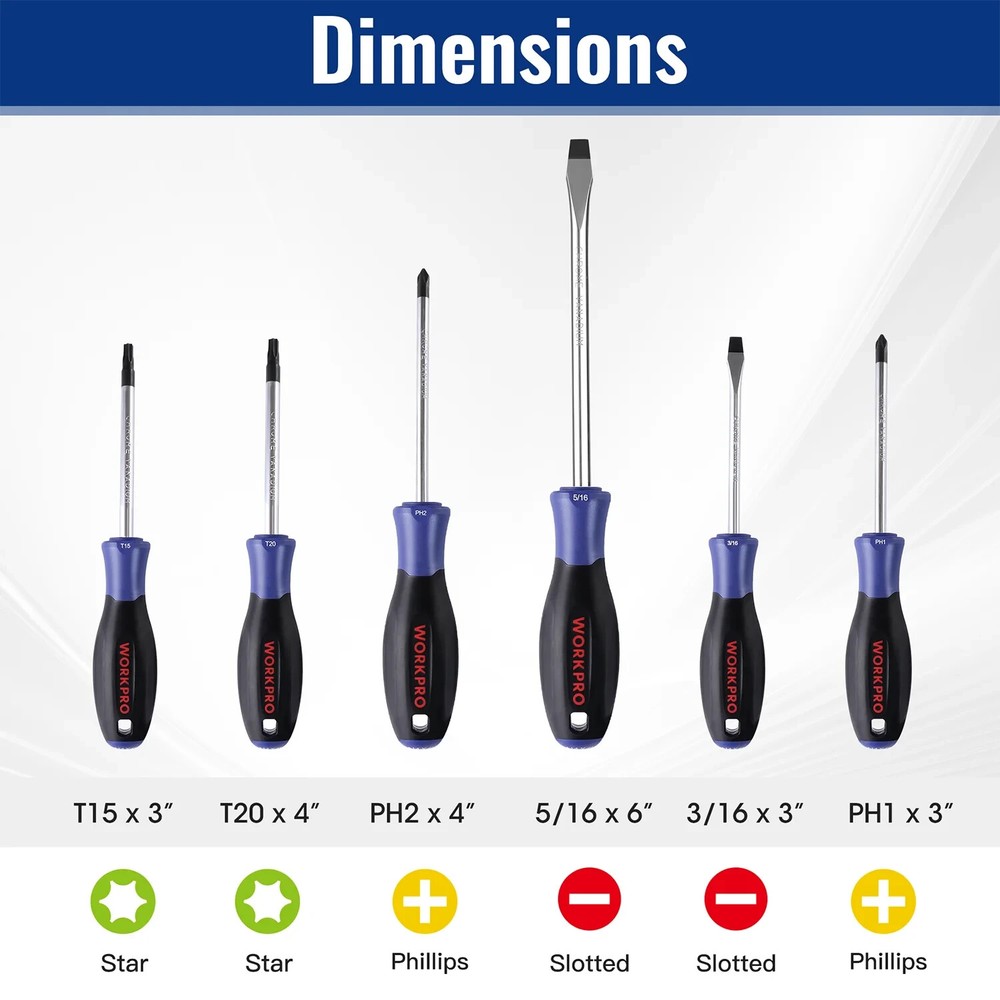 6-Piece Magnetic Screwdriver Set with Organizer - Flat, Phillips, Torx Bits