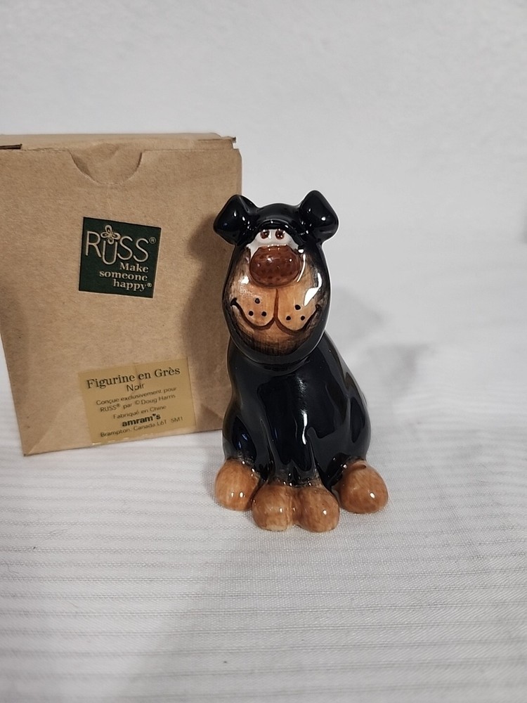 RUSS It's a Dawg's Life Stoneware Ceramic Black Dog Figurine Artist Doug Harris