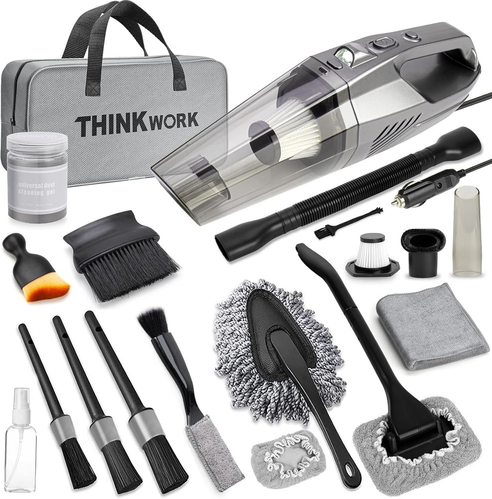 Thinkwork Car Cleaning Kit with Gray Vacuum for Interior Detailing