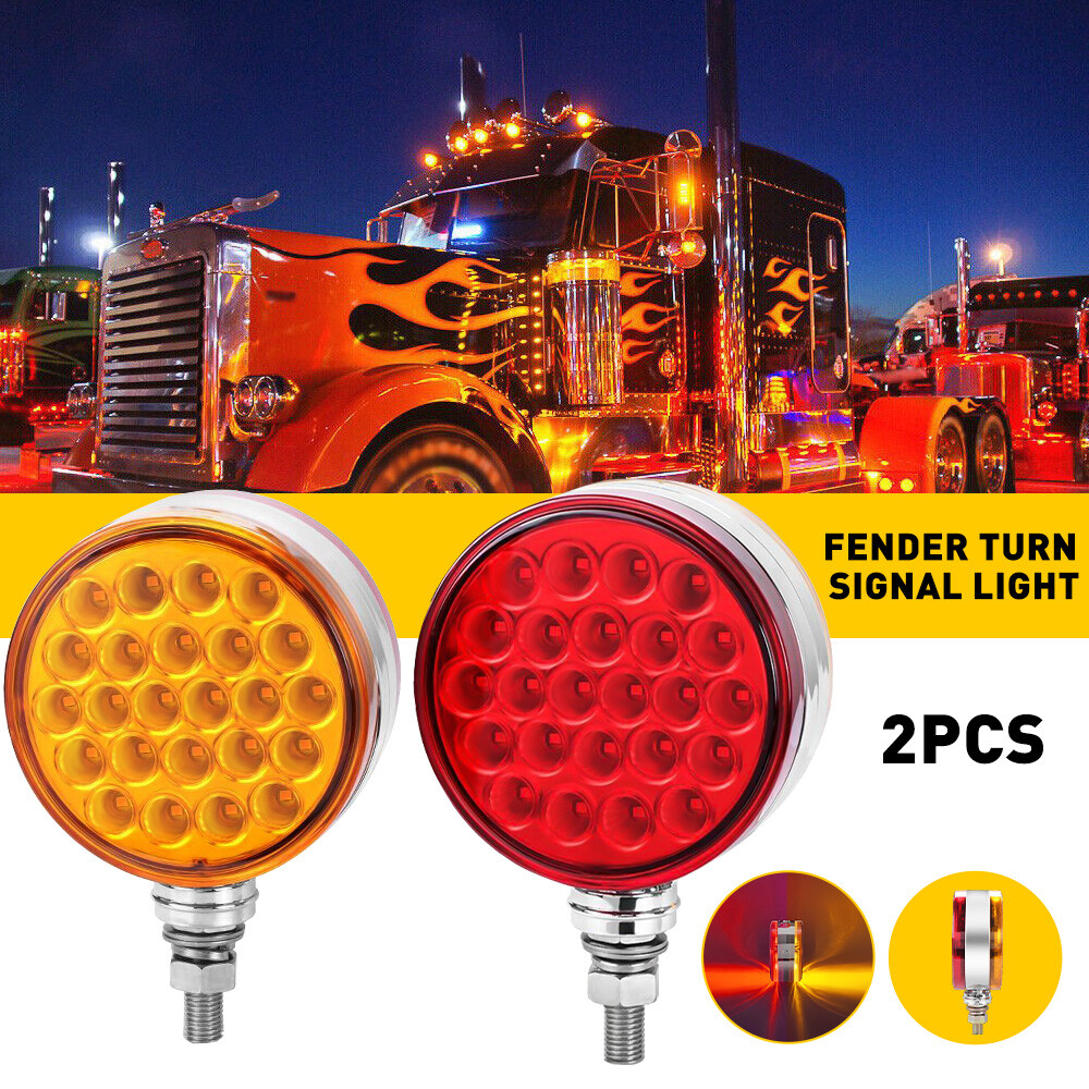 2x 48 LED Dual Face Red Amber Trailer Fender Side Marker Light Turn Signal Lamps