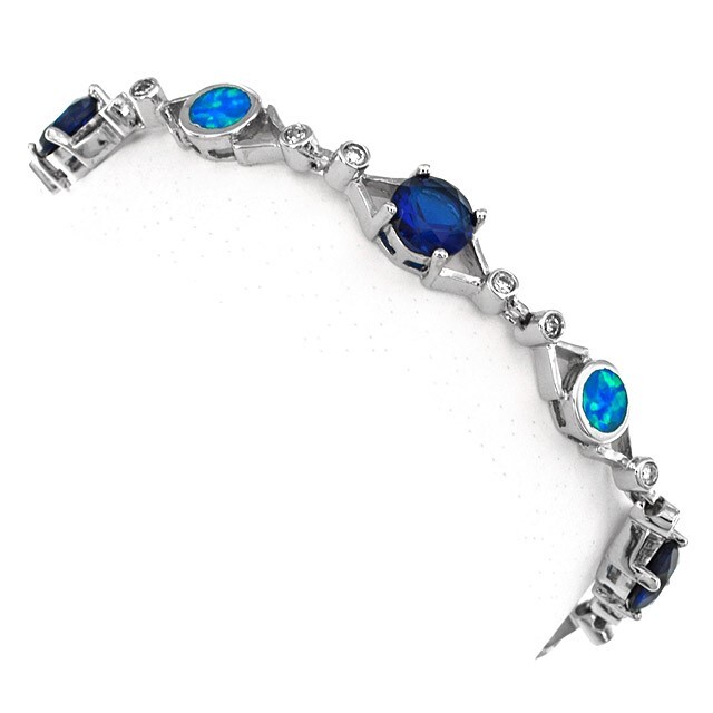 5CT Treated Sapphire & Australian Opal 925 Sterling Silver Tennis Bracelet OB5