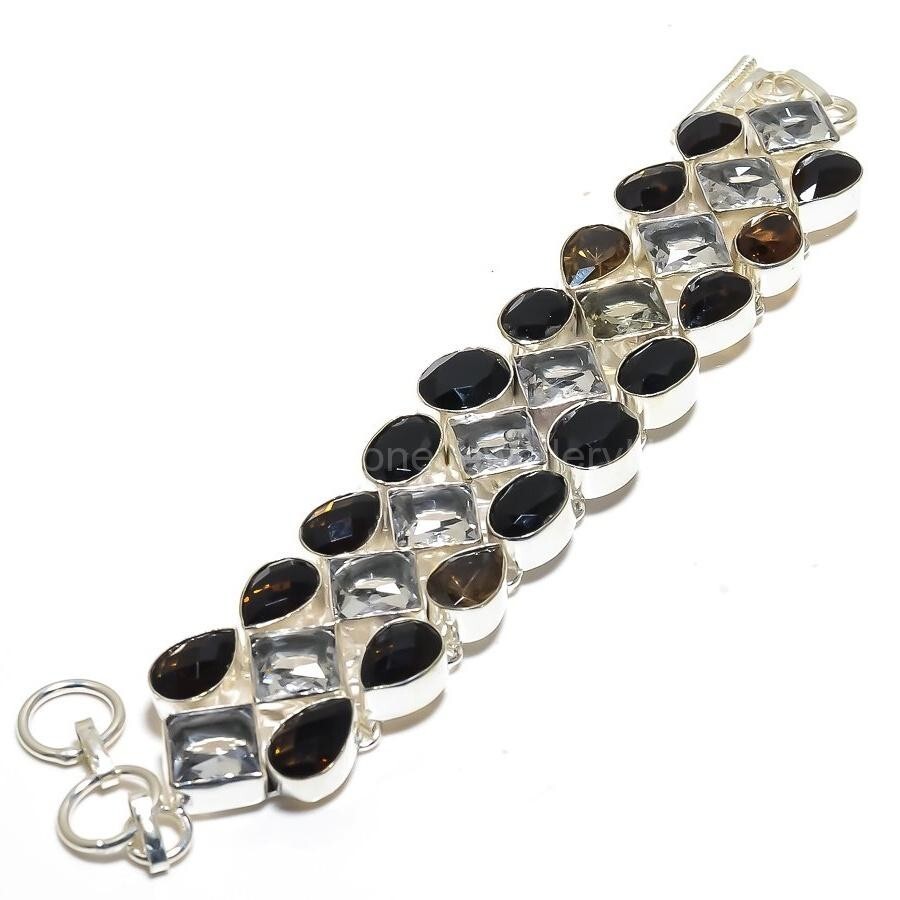 Cyber Monday Deal White Topaz Stone Black Onyx Chain Bracelet Jewelry 925 Silver-image