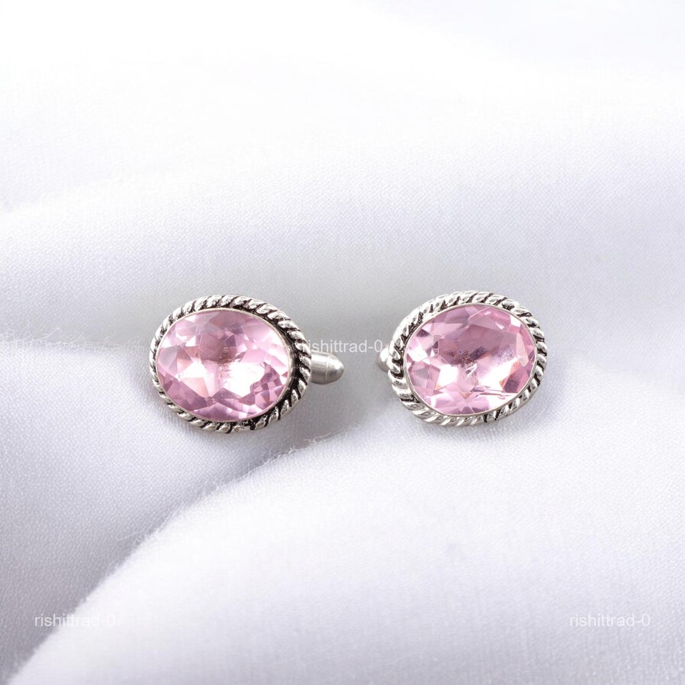 925 Silver Morganite Stone Pink Party Wear Cyber Monday Engagement Cufflinks-image
