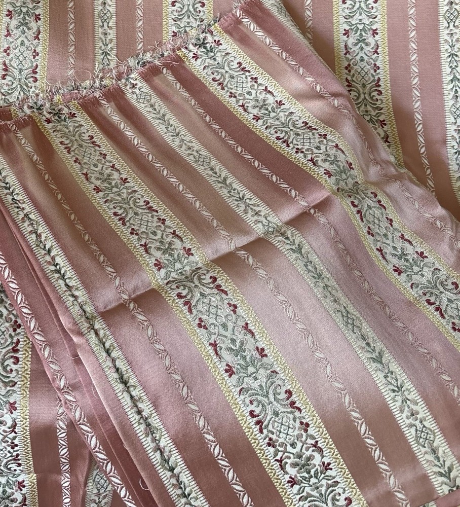 Sold /Vtg French Floral Stripe Lisere Satin Brocade Fabric Remnant ~ Mauve Pink
