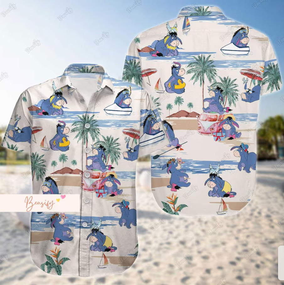 Eeyore Button Shirt, Eeyore Vacation Shirt, Eeyore Swim Shorts 3D HAWAII SHIRT