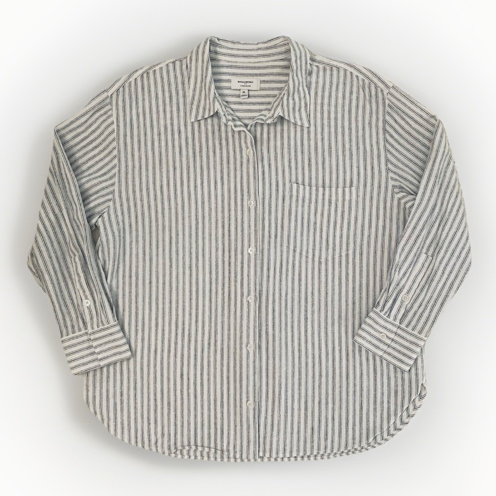 Banana Republic Linen Blend Striped Button-Up Shirt – Women’s Size XL