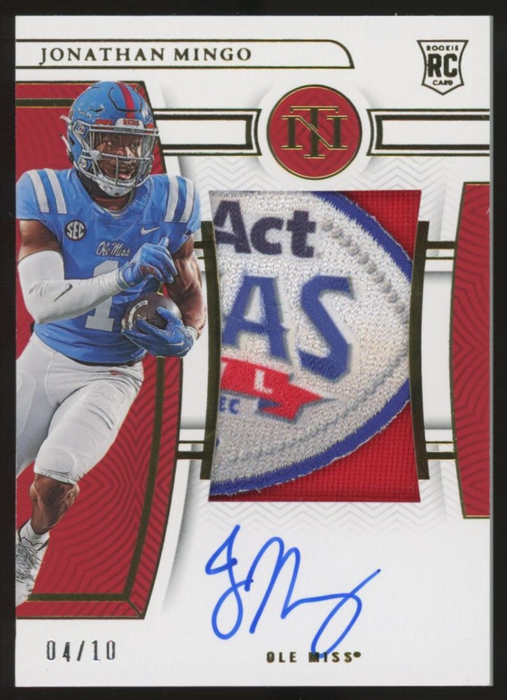 2023 Panini National Treasures Jonathan Mingo Gold /10 College Material Signatures AU MEM RC