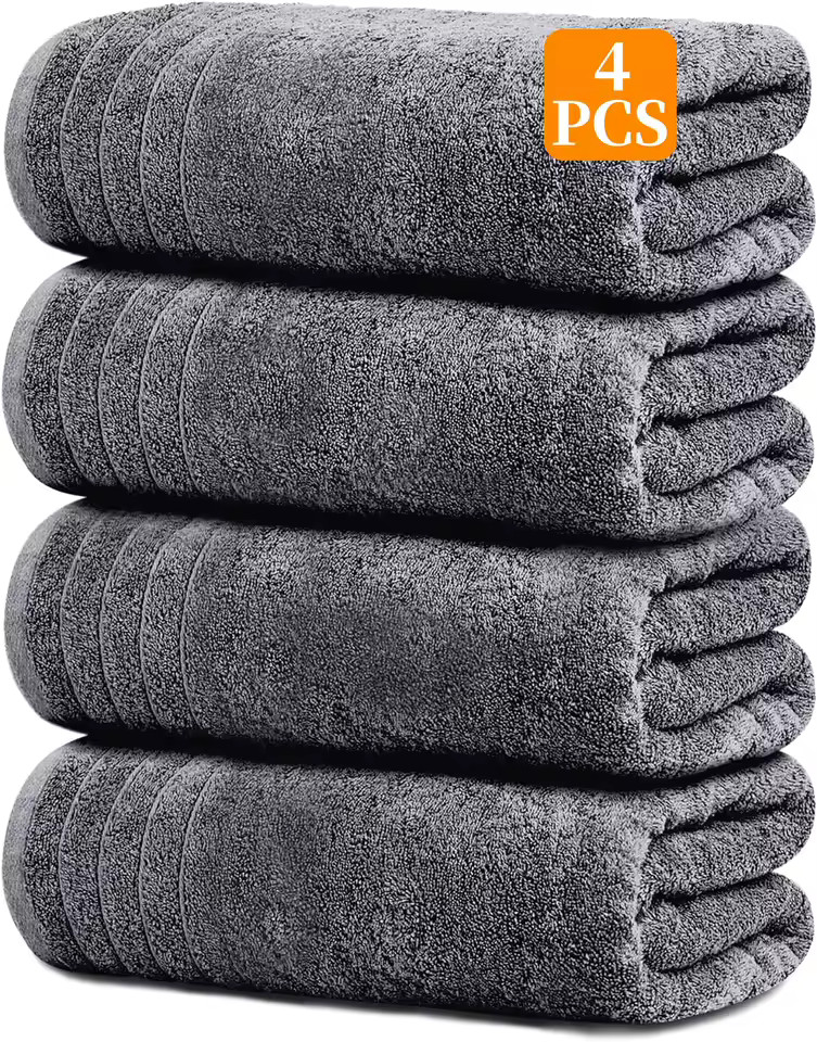 4 Pack Extra Large 30x60 Inch 100% Cotton Bath Towels Faster Drying