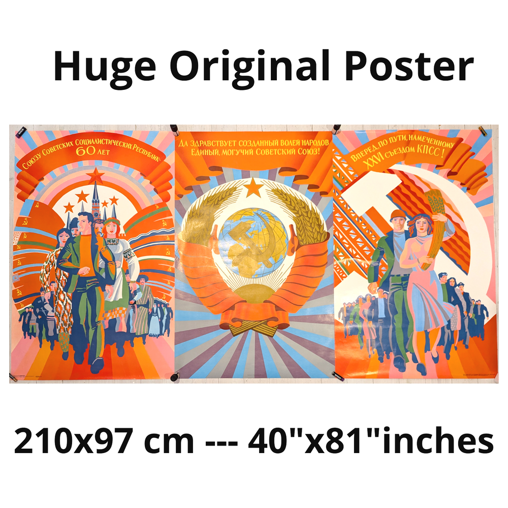 Soviet Propaganda - Festival 60 years USSR - 210x97cm - Original Triptych Poster
