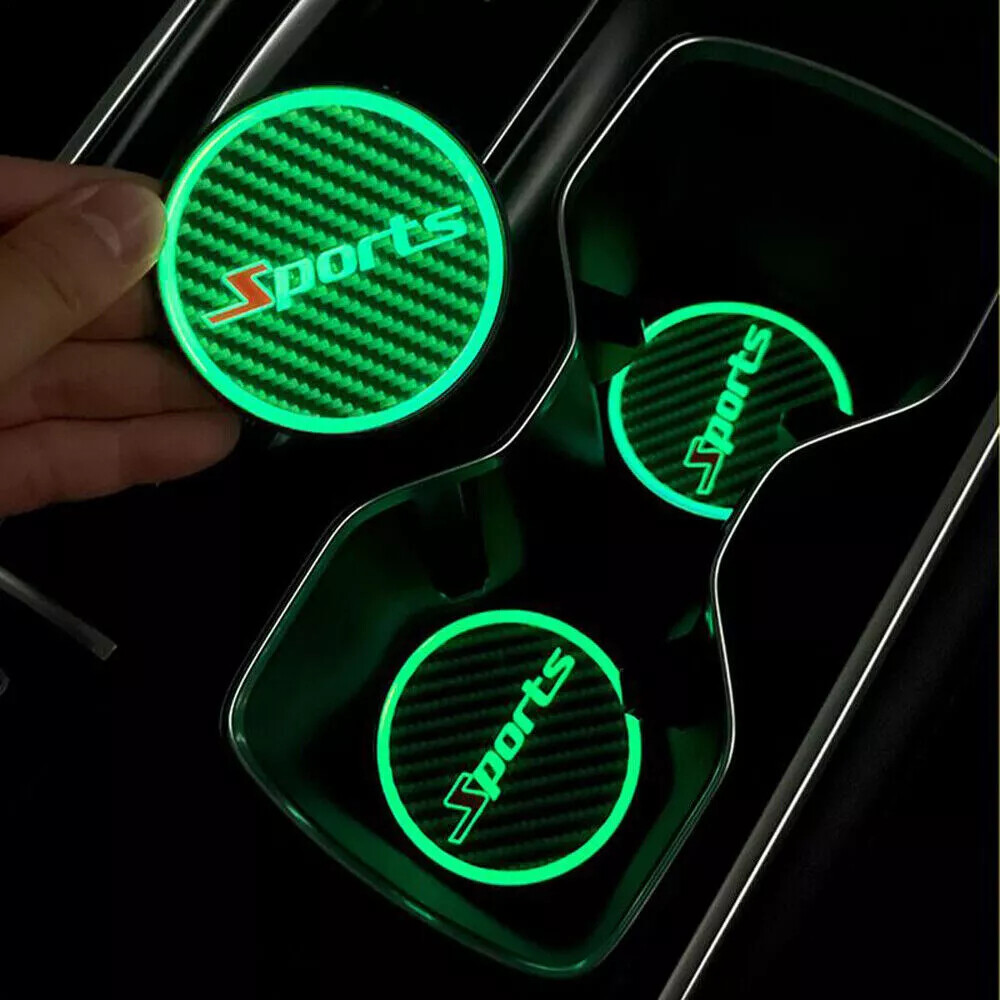 2x Luminous Carbon Fibre Sports Cup Holder Pad Drink Coaster Mat Car Accessories