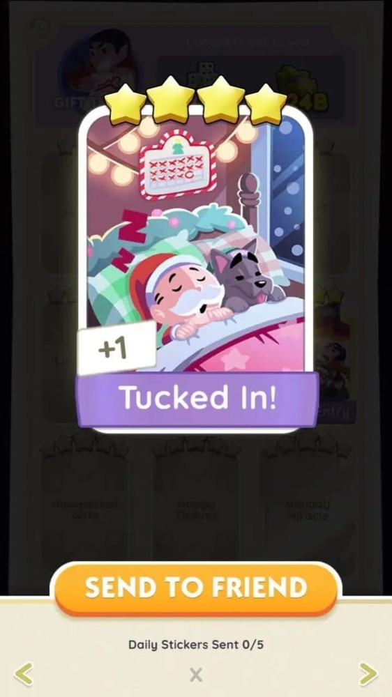 Tucked In- Jingle Joy- Monopoly Go -sticker 4 Star -Fast Sent -Affordable