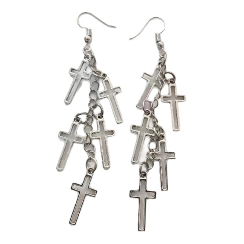 Tassels Earrings Hollow out Cross Ear Drop Punk Exaggerated Jewellery for Women