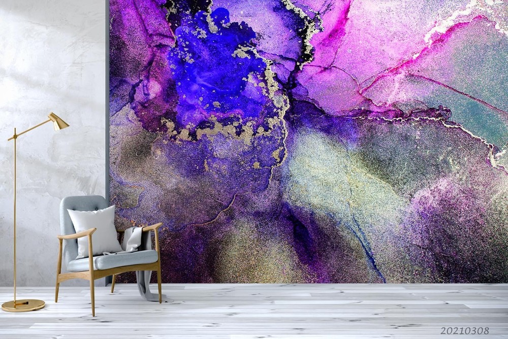 3D Purple Gold Marble Texture Wall Murals Wallpaper Murals Wall Sticker 4