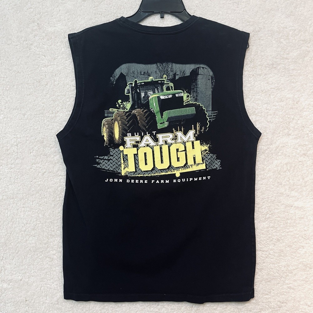 John Deere Sleeveless Shirt Muscle Tee “Built Farm Tough” Men’s Medium Black