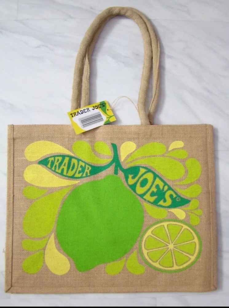 Trader Joe's Lemon Lime Tote Reusable Jute Burlap Shopping Bag Shopper NWT *FS