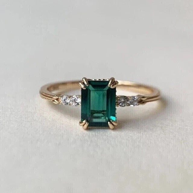 2Ct Emerald Cut Simulated Gemstone Wedding Ring in 14K Yellow Gold Plated for Women