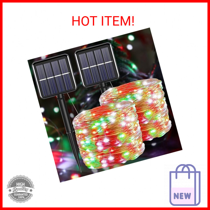 Solar Christmas String Lights Outdoor,Red White Green Fairy Lights, IP67 Waterpr