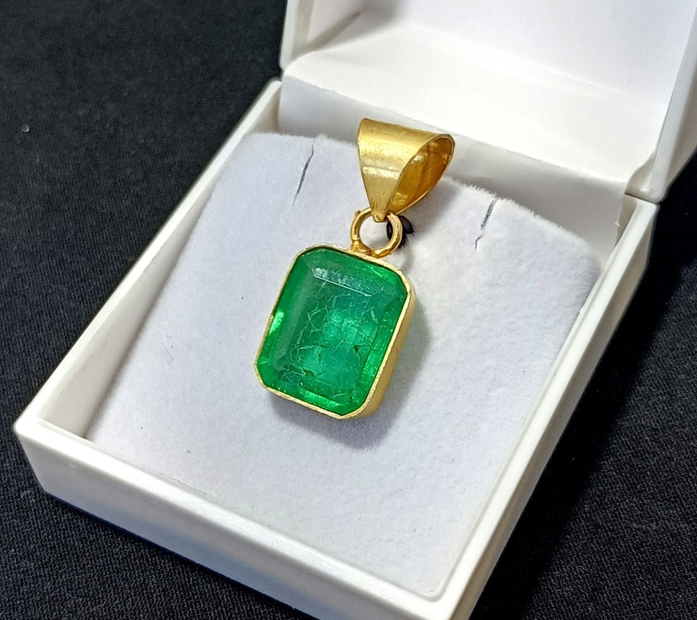 19.70 Ct Certified Natural Green Emerald Pendant In Gold Plated  – Flawless Gem