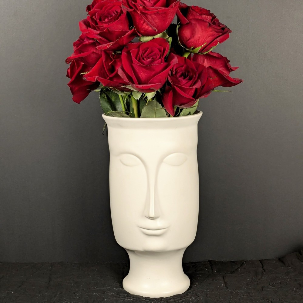 Modern White Face Vase Planter Sculpture Bust Head Jonathan Adler Style 11