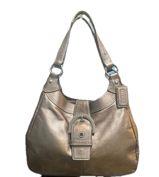 COACH bag Leather Gold Metallic Double Top Handle RRP $798  Three Sections