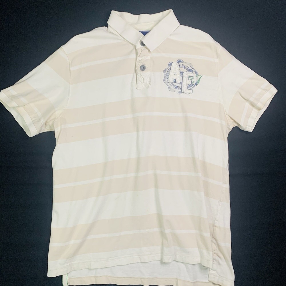 American Eagle Outfitters Striped Beige￼/white Polo Shirt Mens XL