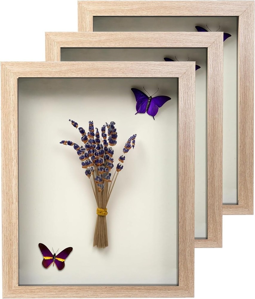 3Pc 8x10 Wood Grain Shadow Box Frames for Memorabilia Display