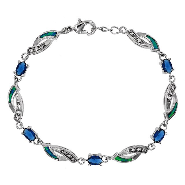 3CT Treated Sapphire & Australian Opal 925 Sterling Silver Tennis Bracelet OB5
