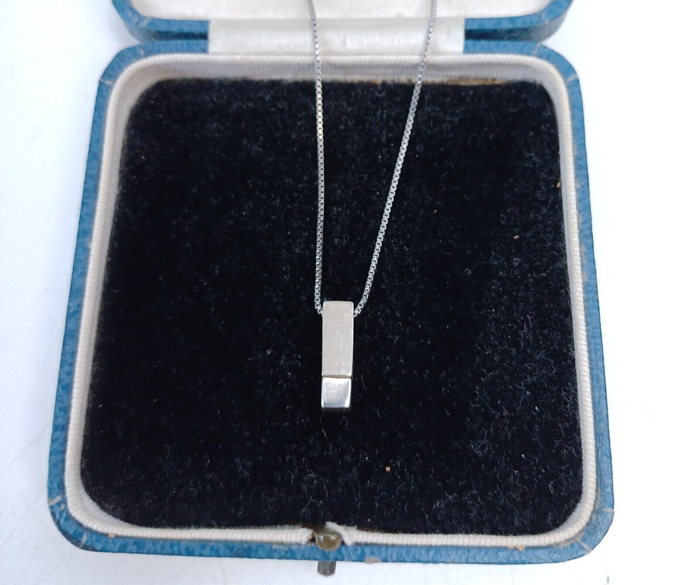 Y2K .925 Sterling Silver Minimalist Square Ingot Pendant Necklace Short Chain
