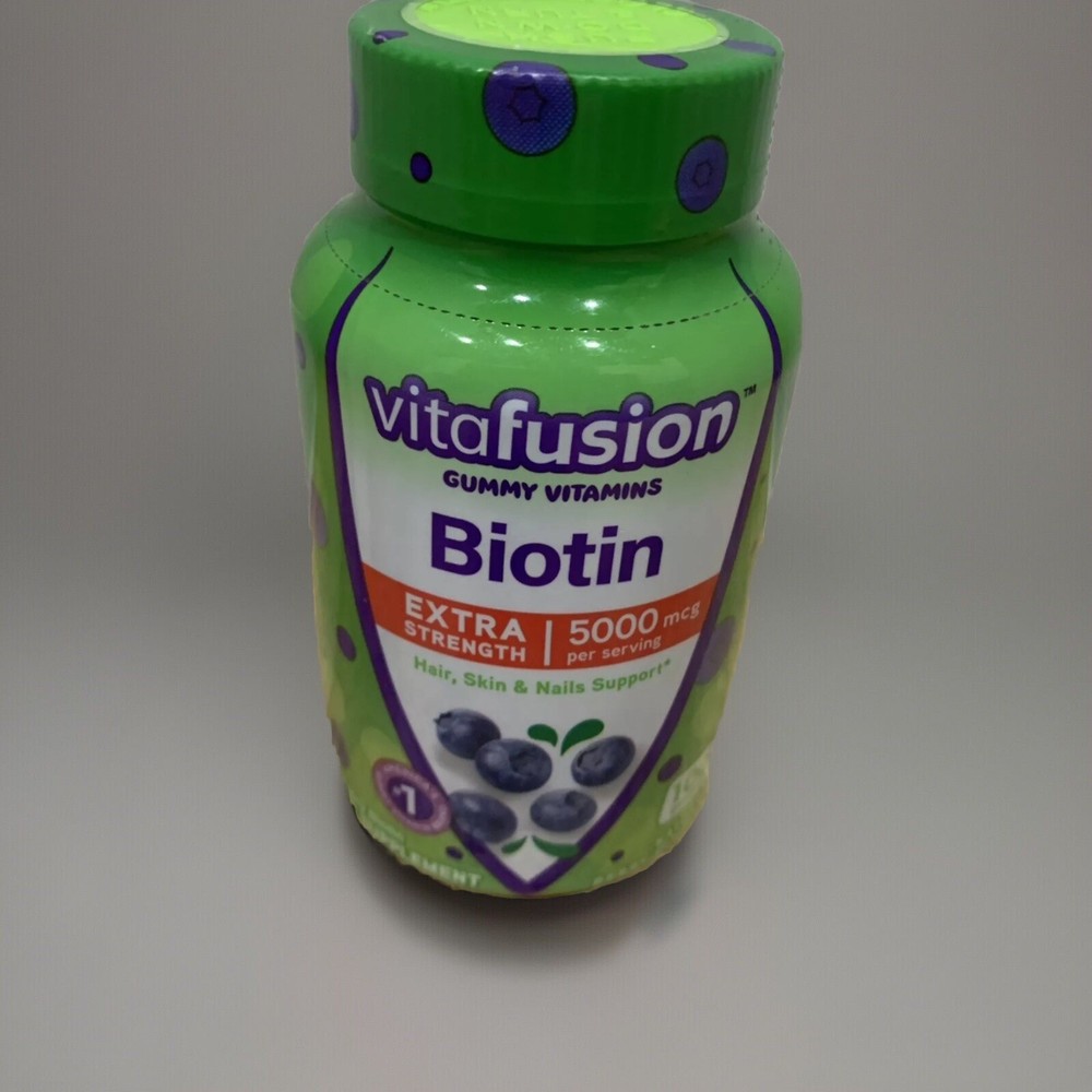 Vitafusion Biotin Extra Strength Gummies, Natural Blueberry, 5000 mcg, 100 Ct