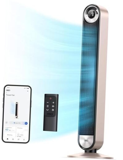 Smart Tower Fan with 90° Oscillation for Bedroom, Voice Control & Remote