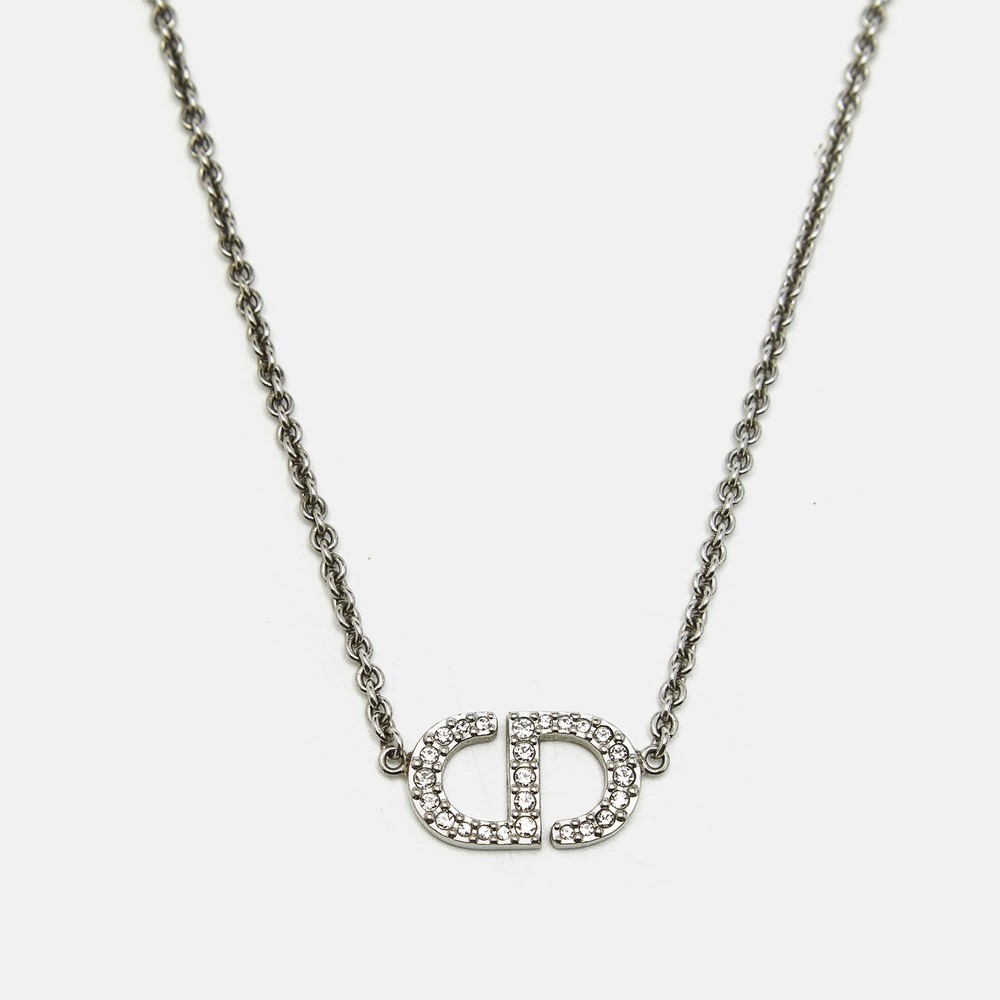 Dior CD Logo Silver Crystal Necklace in Elegant Silver Tone