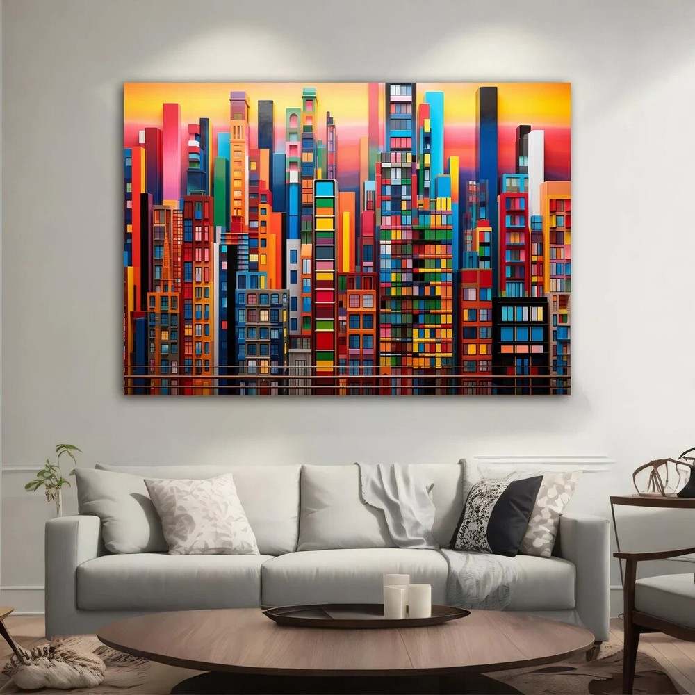 Colorful City View Unique Art Abstract Unframed Canvas Print Australian Wall Art