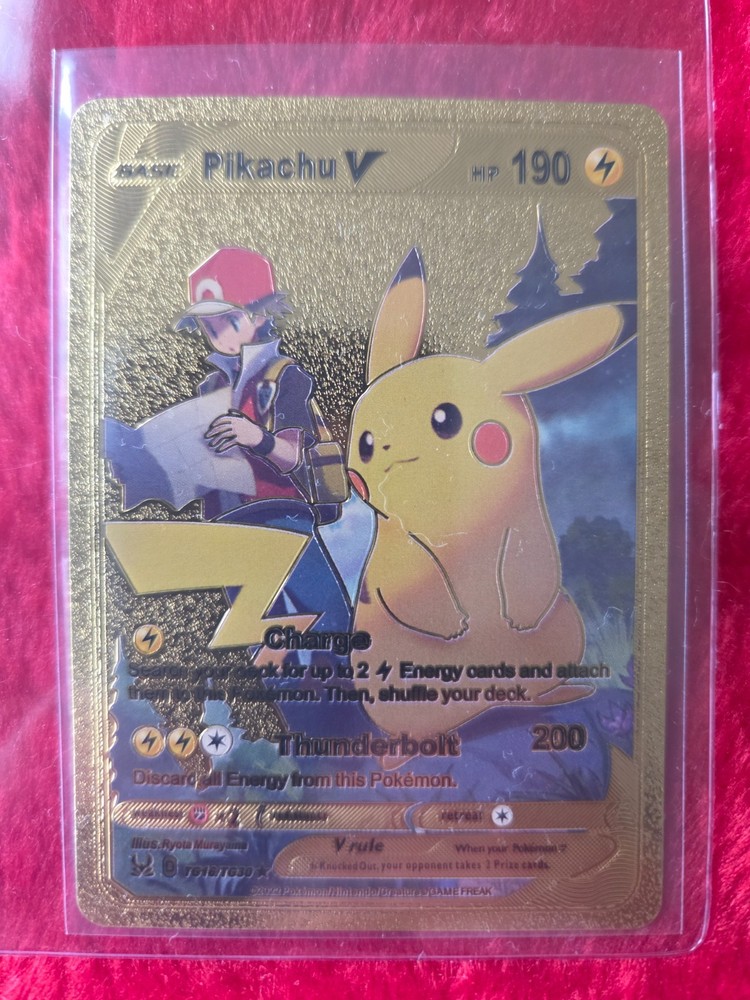 Pokemon Pikachu w/ Ash V Gold Foil Fan Art Collector Card  - 190 HP - TG16